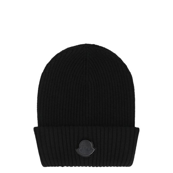 MONCLER GENIUS Ribbed Knit Beanie with Logo Patch Women BLACK Caps & Hats